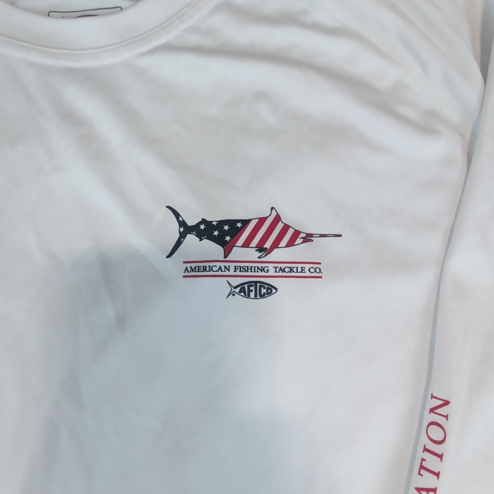 AFTCO Fishing Shirt XL Mens Lot 2 Performance Long Sleeve Sun Shirt Blue White - Picture 3 of 9